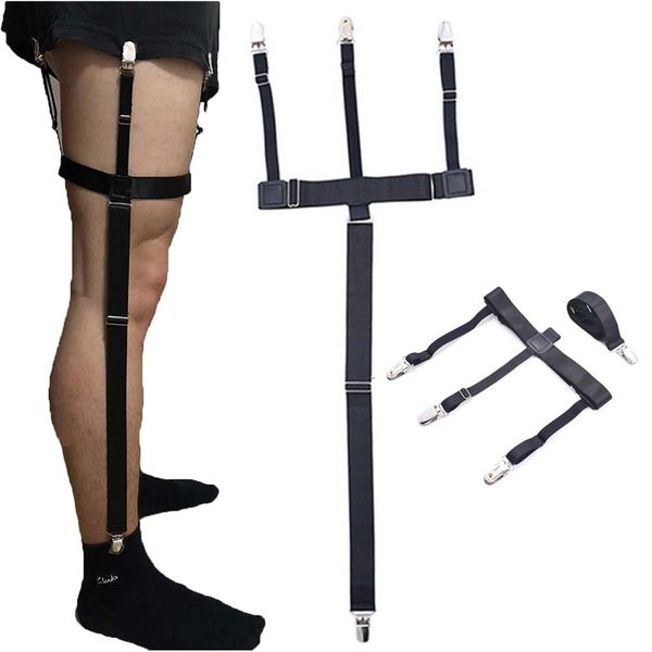 

men suspenders for shirt holder assemblable sock garters elastic shirt stays yia082, Black;white
