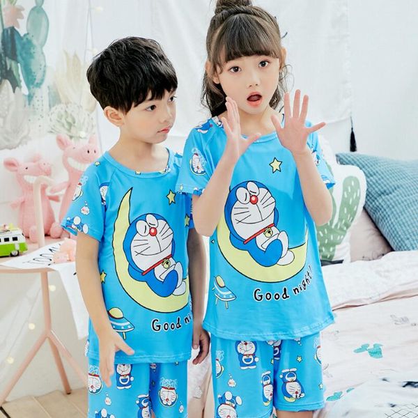 

new arrivals 2018 children pajamas set baby short sleeved sleepwear suit girls nightwear clothing kids pants boys fd571, Blue;red