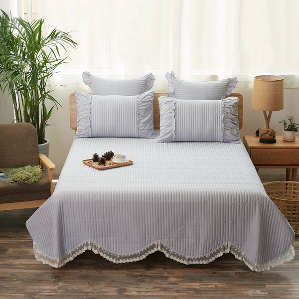 

2018 brief solid bedspread summer comforter quilting quilt coverlet 3pcs queen king cotton fabric polyester filler pillow cases