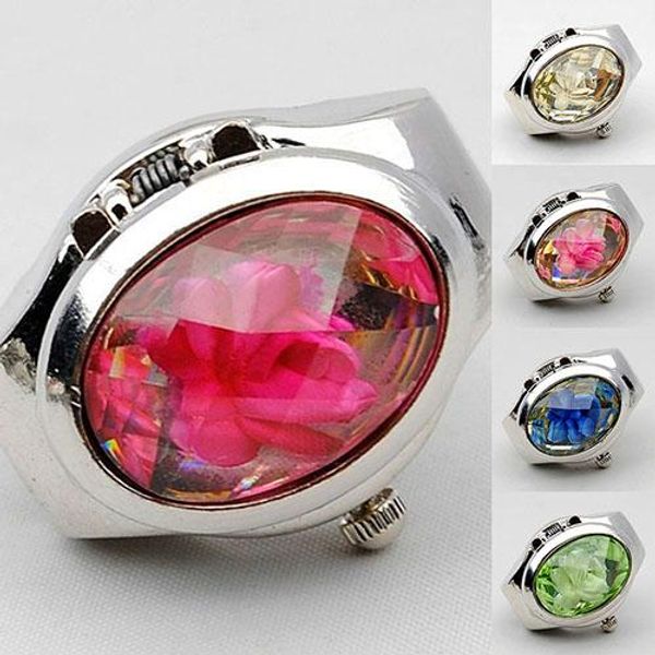 

women's fashion luxury rhinestone ring watch oval cover mini quartz watch, Golden;silver