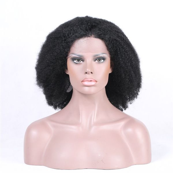 

front lace afro curly brazilian wig human hair remy vrigin natural color woman active demand hand-made 130% density swiss lace baby ha, Black;brown