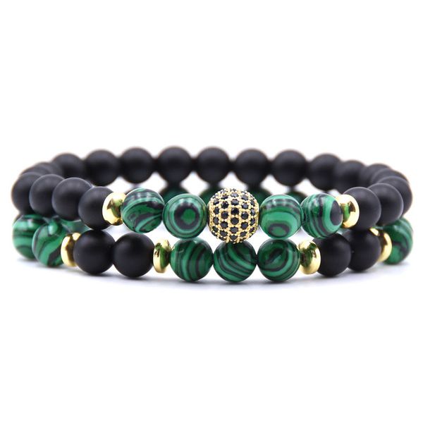 

2pc/sets natural stone bracelet men micro pave cz 8mm disco ball charms bracelets for women men jewelry viking bijoux, Black