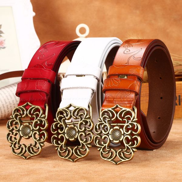 

ladies' cut button leather print belt, Black;brown