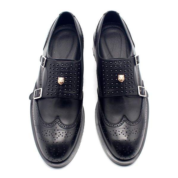 

handmade monk strap rivets black formal suit dress shoes male oxfords cow leather men business shoe