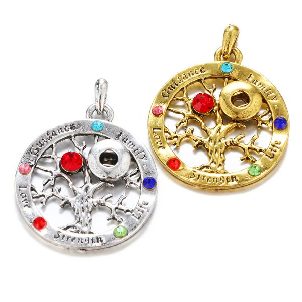 

vintage noosa silver gold color rhinestone tree of life pendant charms for diy 12mm ginger snap button necklace jewelry findings, Bronze;silver