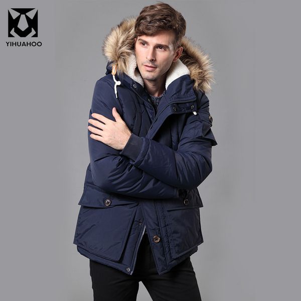 

autumn winter jacket men thick casual men jackets faux fur collar hooded fleece jacket warm parka coats for yb-806, Black