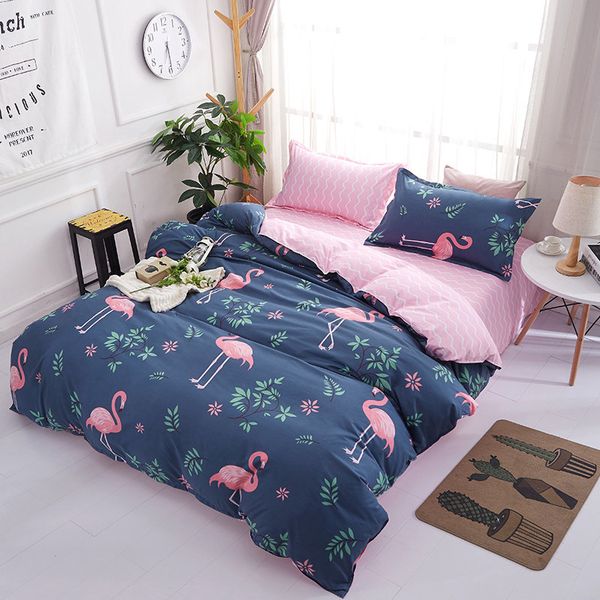 Lannidaa Hot Sale Blue Flamingos Bedding Set Duvet Cover Set