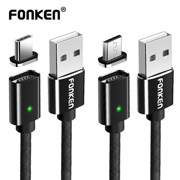 

Fonken 2 in 1 micro u b magnetic cable u b type c phone magnet cable 1m led imitation leather mobile charge cord data ync