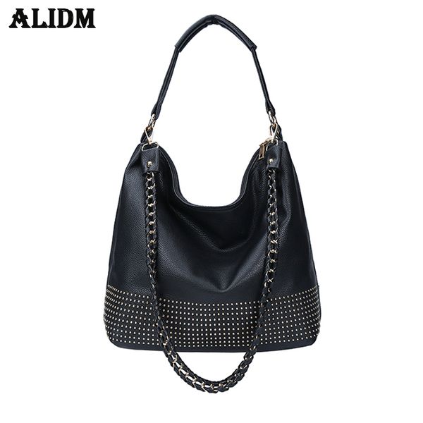 

alidm 2018 new hobos women bags rivet female handbags shoulder bag lady big handbag soft leather tote bags