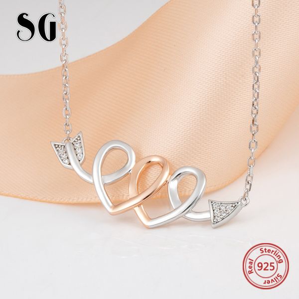 

highly recommend double heart cupid's arrow pendant chain necklace 925 sterling silver diy fashion jewelry making for women gift