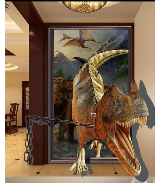 

custom 3d murals wallpaper 3d p wallpaper 3d dinosaur three-dimensional porch background wall corridor cartoon mural bedroom wallpaper