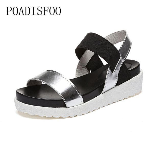 

2017 new korean fashion fish head sandals female robe thick bottom elastic buckle with roman shoes women's sandals .hykl-810, Black