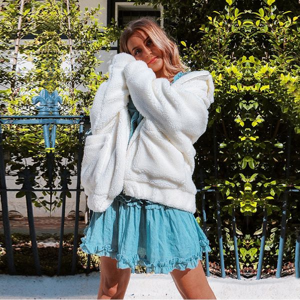

girl fashion faux lambswool oversized jacket coat winter black warm hairly jacket women autumn outerwear 2019 plus size overcoat