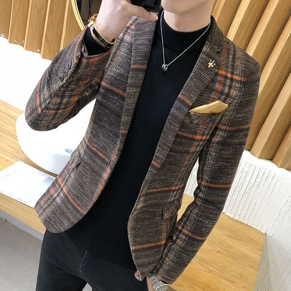 

2018 new winter men's houndstooth casual suit slim three-dimensional tailoring long-sleeved suit coat, Black