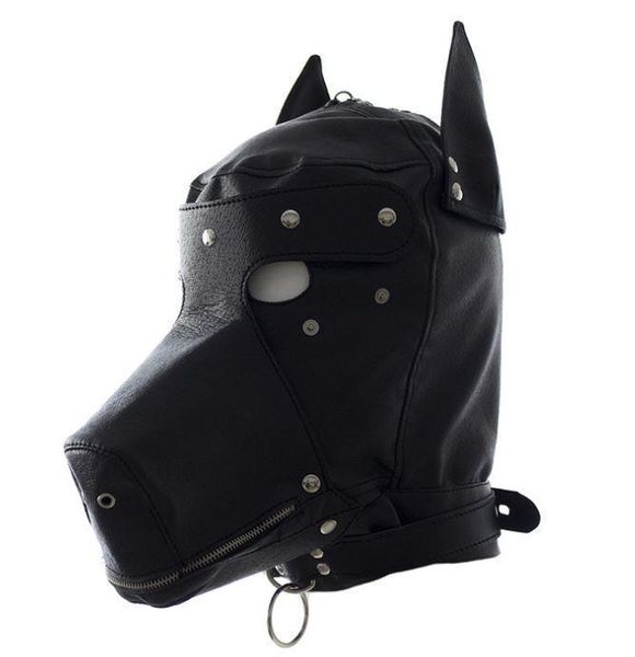 Bondage PU Leather Dog Doggy Full Hood Mask Costume con cerniera mese Eyes patch # Q76