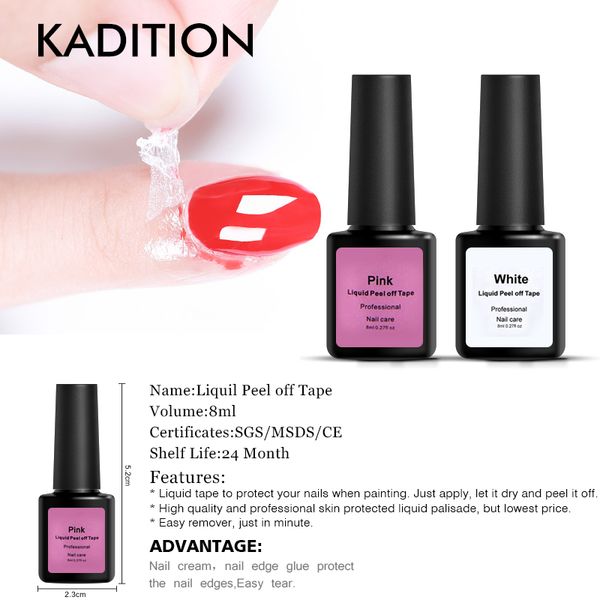 Kadition Gel Nail Polish Tape Skin Protection Easy Clean Pink White Kadition Gel Nail Polish Tape Skin Protection Easy Clean Pink White