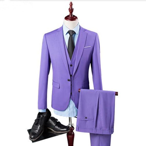 

new three pieces purple men suit for wedding slim fit business prom party men suits custom made (jacket+pants+vest), Black;gray