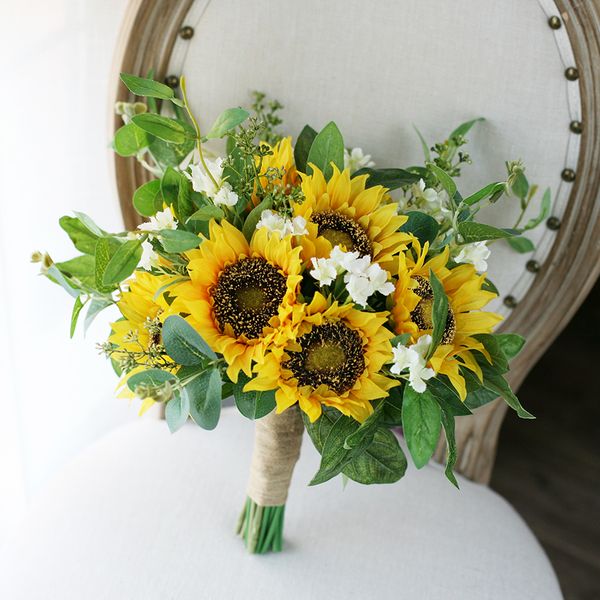 Yellow Green Mori Wedding Bridal Bouquets 2020 Sunflowers