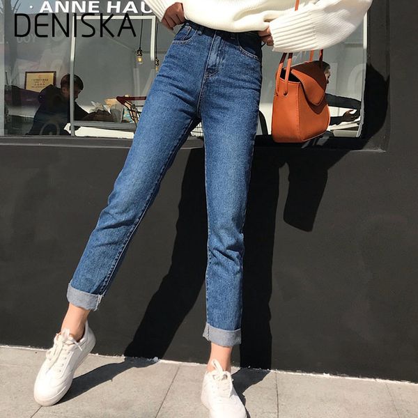 

deniska 2018 spring and autumn straight casual jeans for female ankle length jeans, Blue