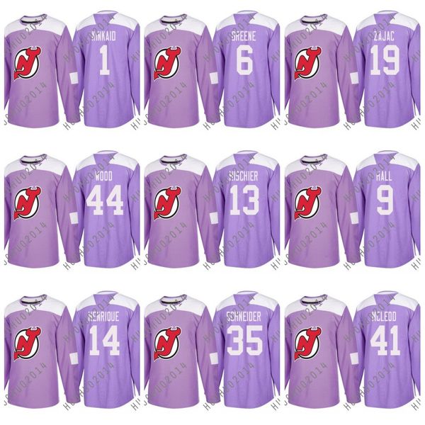 

Women 2018 Fights Cancer New Jersey Devils Nico Hischier Hall Travis Zajac Martin Brodeur Cory Schneider Miles Wood Keith Kinkad Jersey