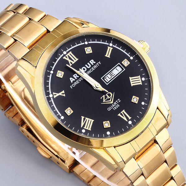 

men luxury brand wrist watch stainless steel business gold silver man quartz calendar wristwatch big dial relogio masculino, Slivery;brown