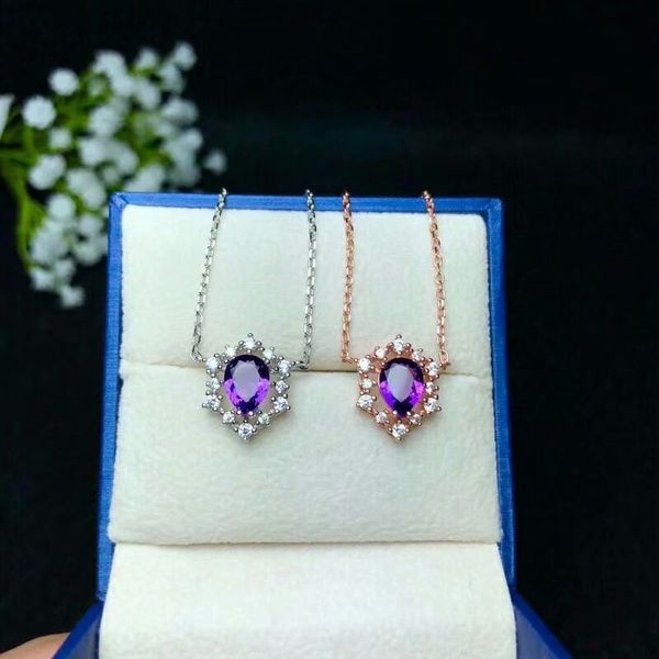 

shilovem 925 silver piezoelectricity amethyst pendants send necklace classic wholesale fine women gift new 6*8mm bz060801agz