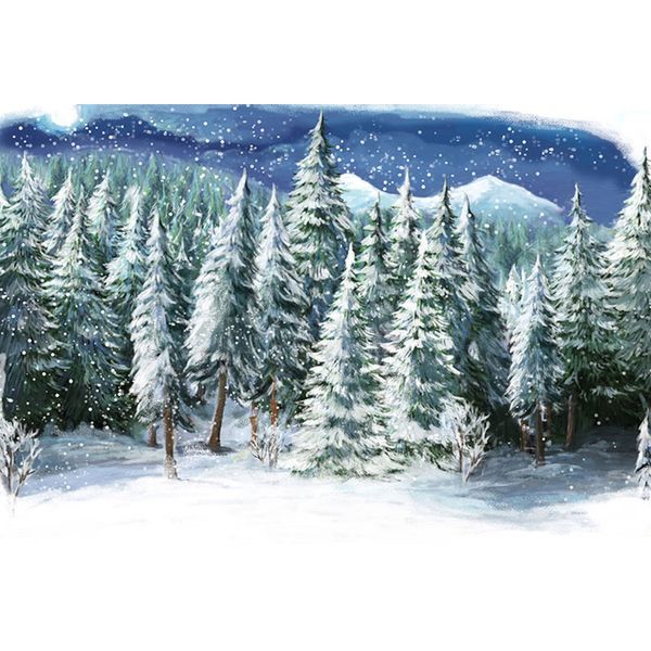 Pintura A óleo de Pinheiros Floresta Inverno Fundo Impresso Lua Cheia Snow Mountain Snowflakes Recém-nascido Bebê Fotografia Backdrops