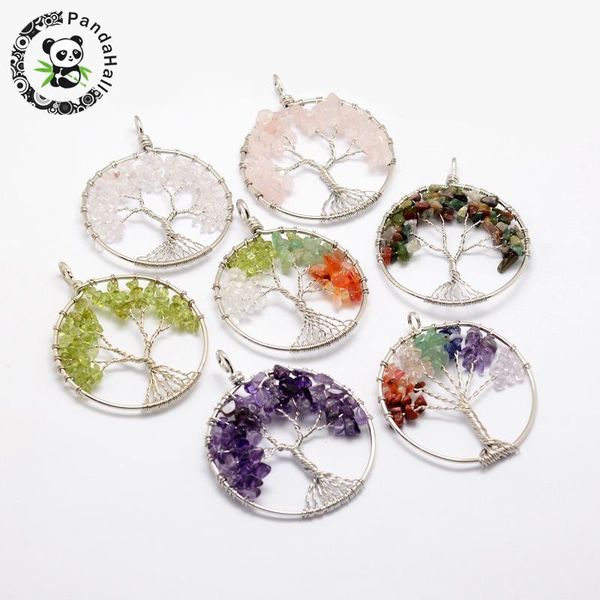 

tree of life mixed stone bead brass wire wrapped big pendants, cadmium & nickel & lead 50~64x48~52x5~8mm, hole, Black