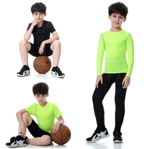 

quick dry tight kid blouse fitness kid sportswear basketball jersey running pants children jersey running shirt boys and girls t-shirt, Black;blue