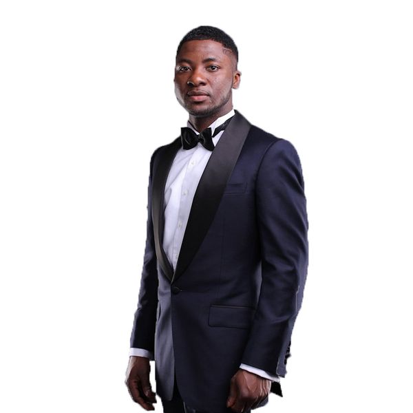 

navy blue groom tuxedos men suits for wedding custom made groomsmen suits slim fit man blazers 2 pieces jacket black shawl lapel, Black;gray