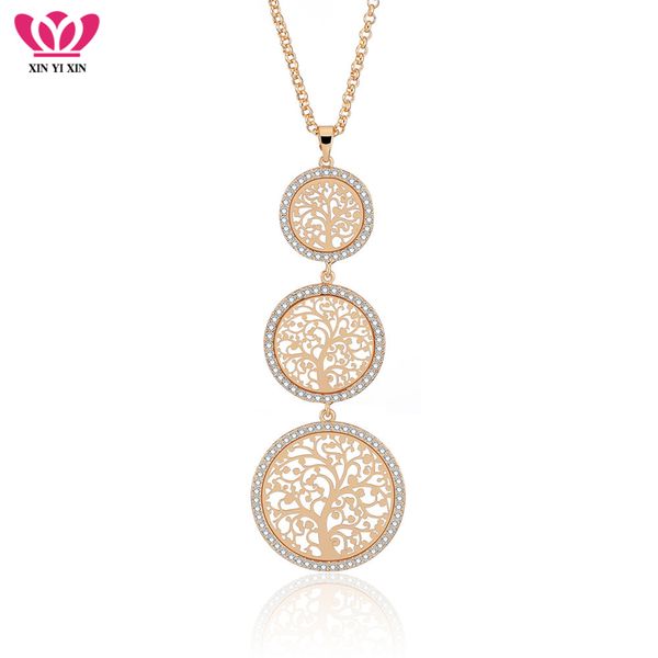 

multilayertree of life pendant necklace fashion clear crystal necklace for women jewelry sweater necklaces bithday party gift, Silver
