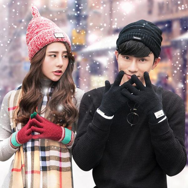 

touch gloves for man autumn winter outdoor driving with warm fleece lovely schoolgirl knitting yarn korean version of couples, Blue;gray