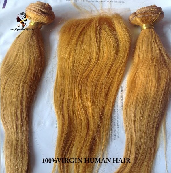 Overnight 144 Gold Color Silky Straight Brazilian Hair Closure