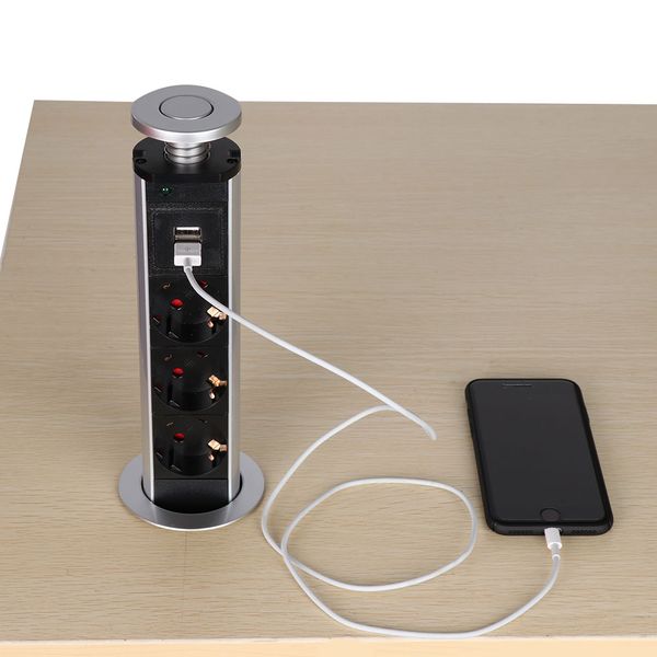 16a Pull Pop Up 3 Power Socket 2 Usb Charging Port Kitchen Table Desktop Sockets Retractable Countertops Worktop Eu Plug Power Cord Usb Adapter From