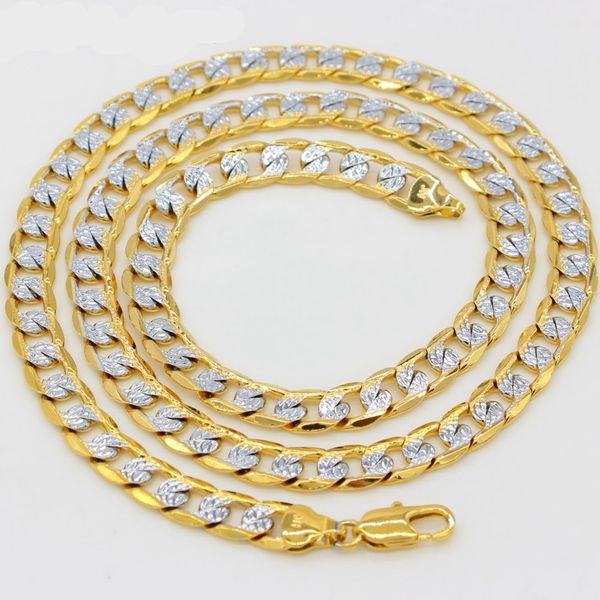 

7mm wide two tone solid necklace 18k gold filled choker chain necklace womens mens collier fashion curb chain link 560mm long, Silver