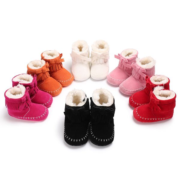 

winter children's shoes 0-1 years old female baby bow tassel warm plus velvet snow boots soft bottom shoes baby toddler shoes
