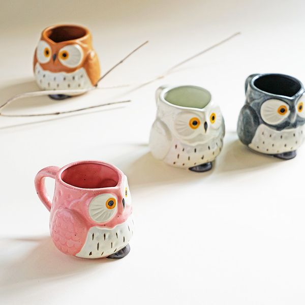 

300 ml japanese ceramic owl glass lovers for glass mugs new year gift packaging independently