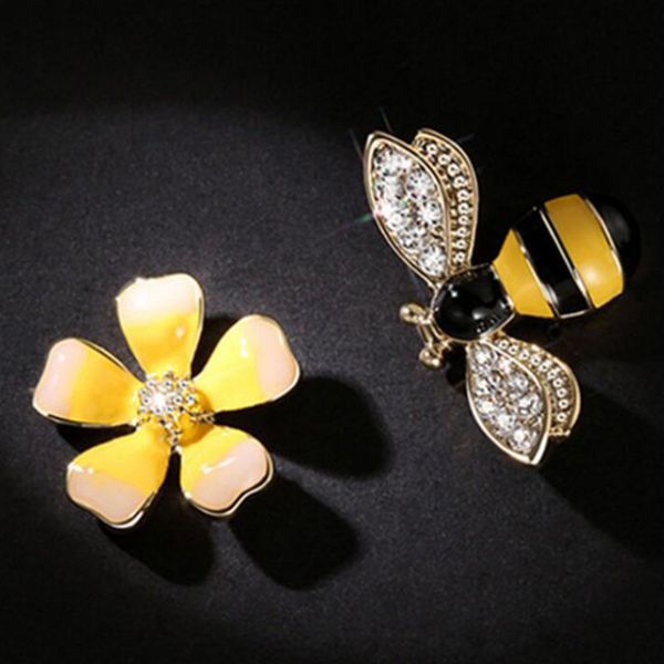 

10 пар 2019 новый цветок пчелы серьги для женщин желтый горный хрусталь шпильки уха ювелирные изделия небольшой милый животное серьги, Golden
