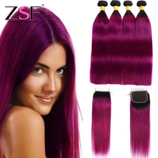 Colored Brazilian Hair 3 4 Bundles Straight 1b Purple Blonde Ombre