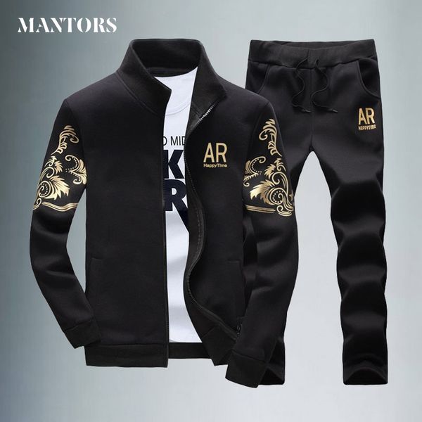 

mens sportswear sets casual mandarin collar jacket sweatshirt+sweatpants two pieces sets brand clothing zipper outwear tracksuit, Gray