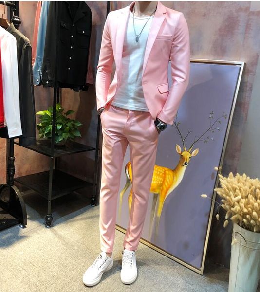 

men's pink suit suit tide youth business casual two-piece hair stylist korean version of the slim dress m-3xl, White;black