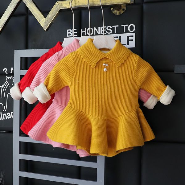 

winter baby girls sweater dress clothes fleece thick warm pullover child sweatshirt for girl kids long sleeve cotton 1 year, Blue