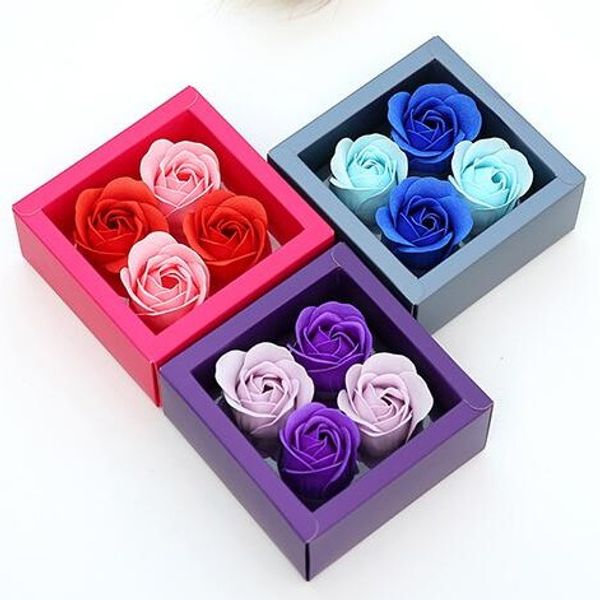 

fashion simulation petals with square pvc box soap flowers portable rose soaps flower for valentines day gifts 5 5ms b