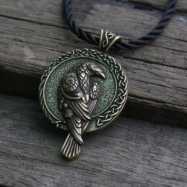

lanseis 1pcs norse talisman viking raven pendant black bird celt crow necklace men pendant jewelry, Silver