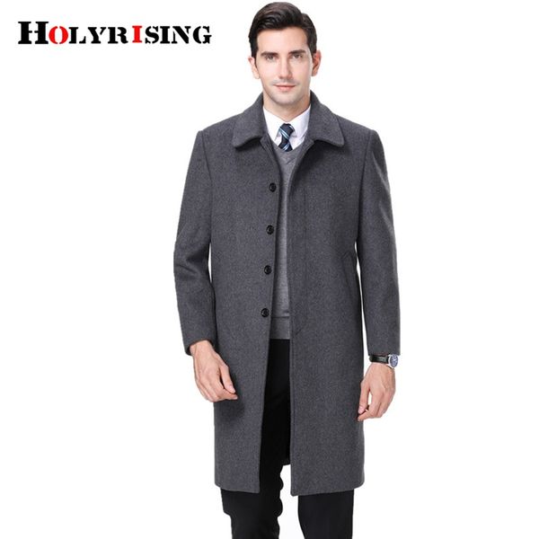 

holyrising hombre wool coat cashmere jacket men single breasted mens overcoat thick peacoat classic male clothing 18568-5, Black