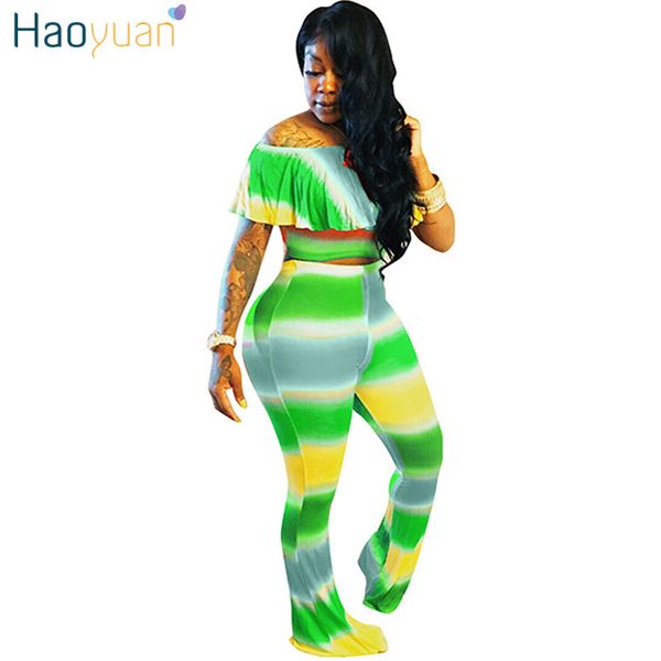 

Haoyuan plu ize two piece et women outfit off houlder ruffle top pant uit ca ual clothe track uit matching et