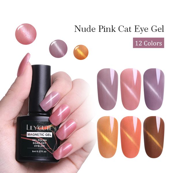 

lilycute soak off uv magnetic gel polish nude pink cat eye nail art gel varnish for salon home diy manicure, Red;pink
