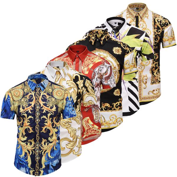 

The latest Medusa 3D print letter patchwork men's shirts fashion design luxury brand men's Short sleeved casual shirts Asian size 2XL