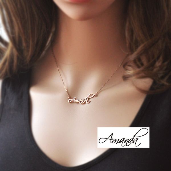 

whole salepersonalized name necklace, signature necklace, rose gold plated custom name, name jewelry, Silver