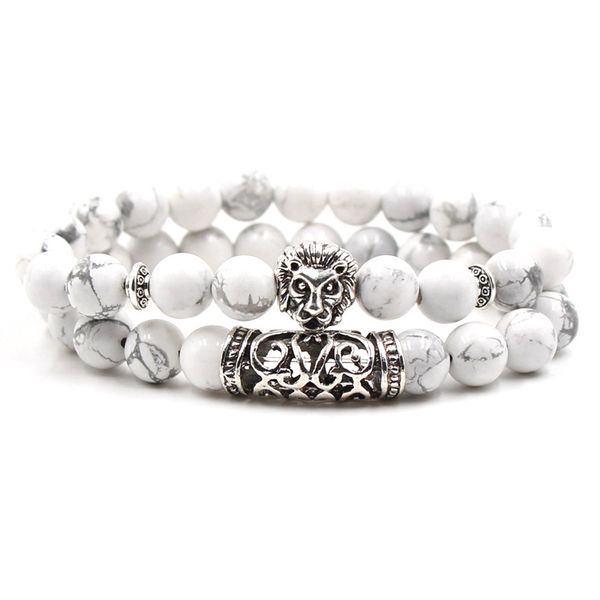 

натуральный камень браслет из бисера комплект пакет 2 шт леопард сова лев голова шарм белый бирюзовый камень браслет, Golden;silver